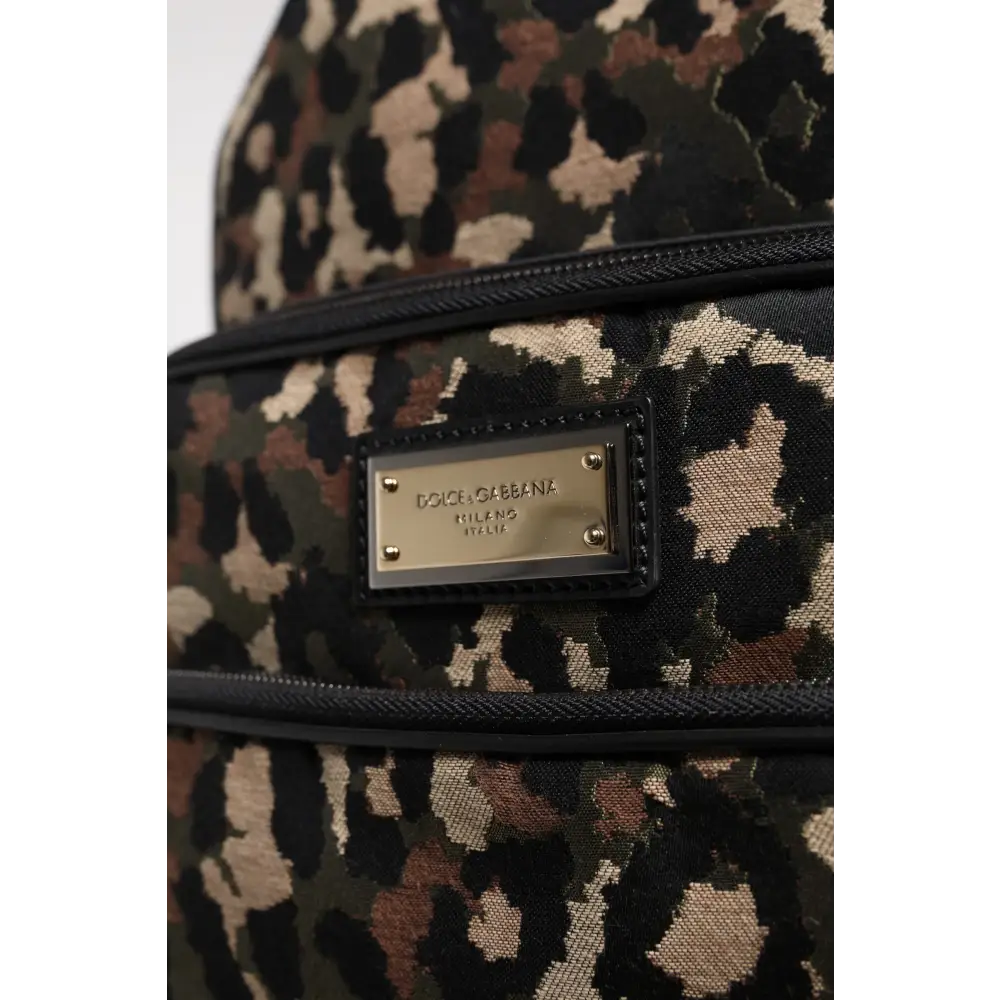 Dolce & Gabbana Multicolor Leopard Print DG Logo Plaque Männer Rucksack Tasche