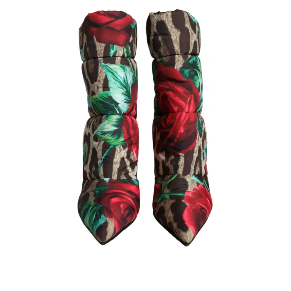 Dolce & Gabbana Multicolor Leopard Rose Mid Calf Stiefel Schuhe - EU39/US8.5
