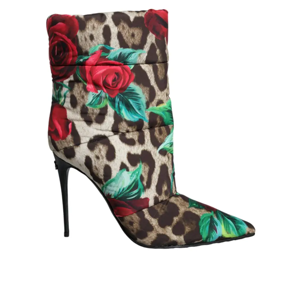 Dolce & Gabbana Multicolor Leopard Rose Mid Calf Stiefel Schuhe - EU39/US8.5