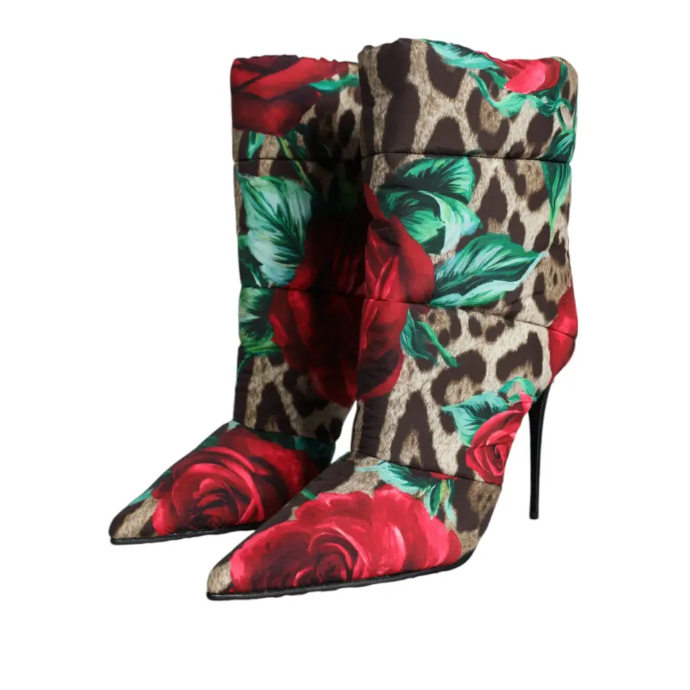 Dolce & Gabbana Multicolor Leopard Rose Mid Calf Stiefel Schuhe - EU39/US8.5