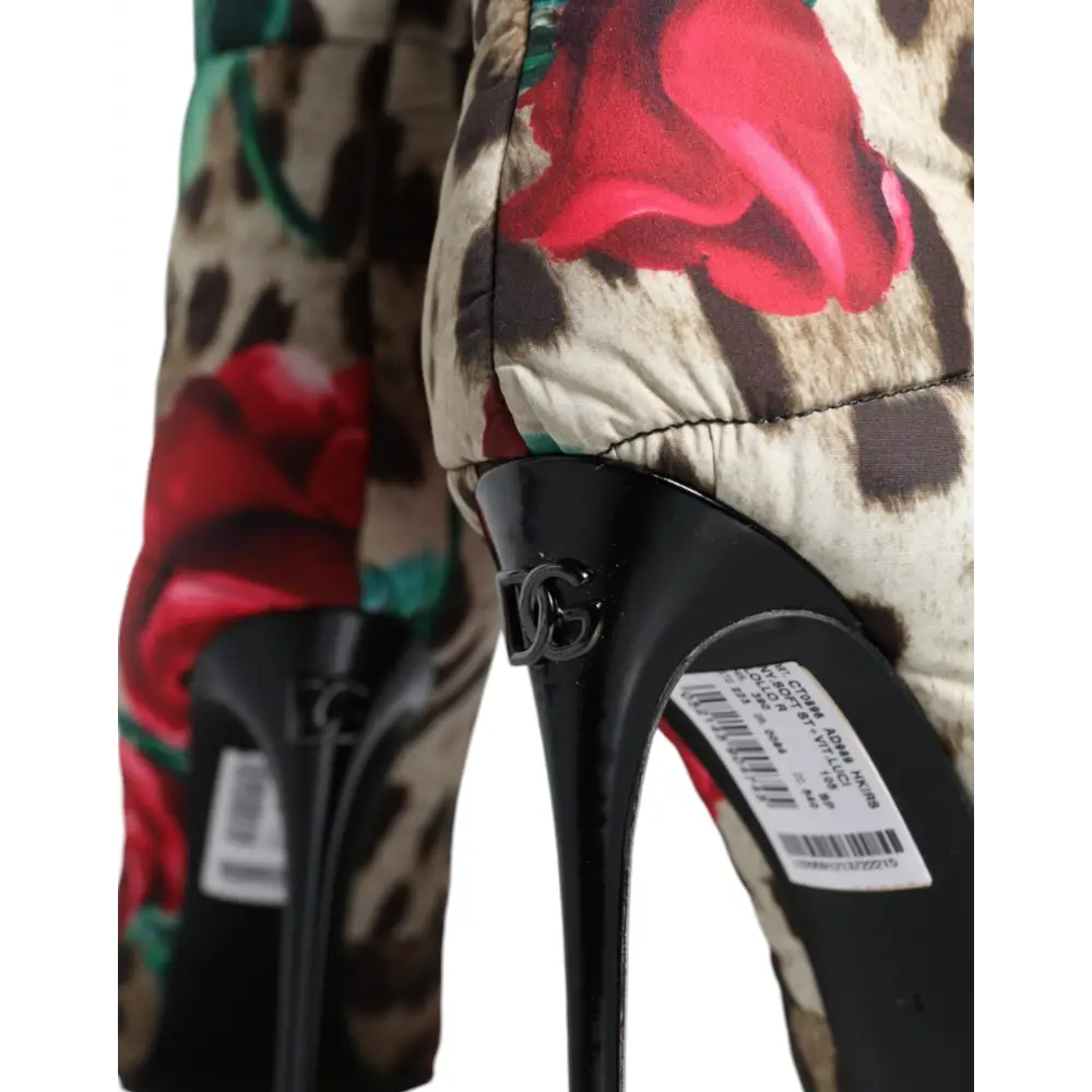Dolce & Gabbana Multicolor Leopard Rose Mid Calf Stiefel Schuhe - EU39/US8.5