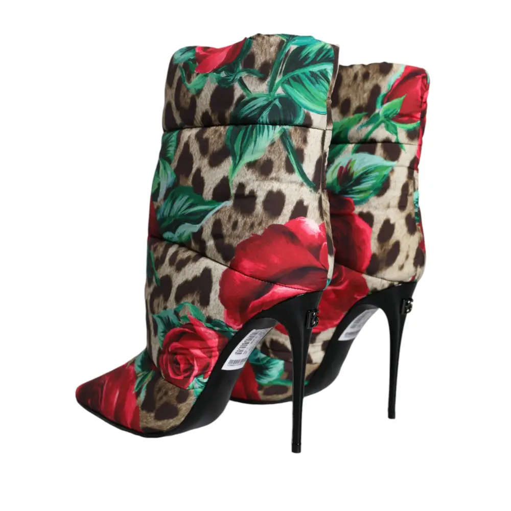 Dolce & Gabbana Multicolor Leopard Rose Mid Calf Stiefel Schuhe - EU39/US8.5