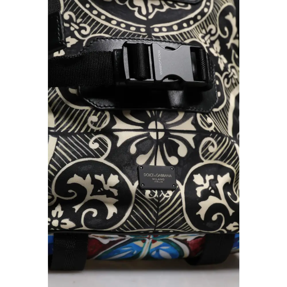 Dolce & Gabbana Multicolor Maiolica Druck Nylon Rucksack Tasche