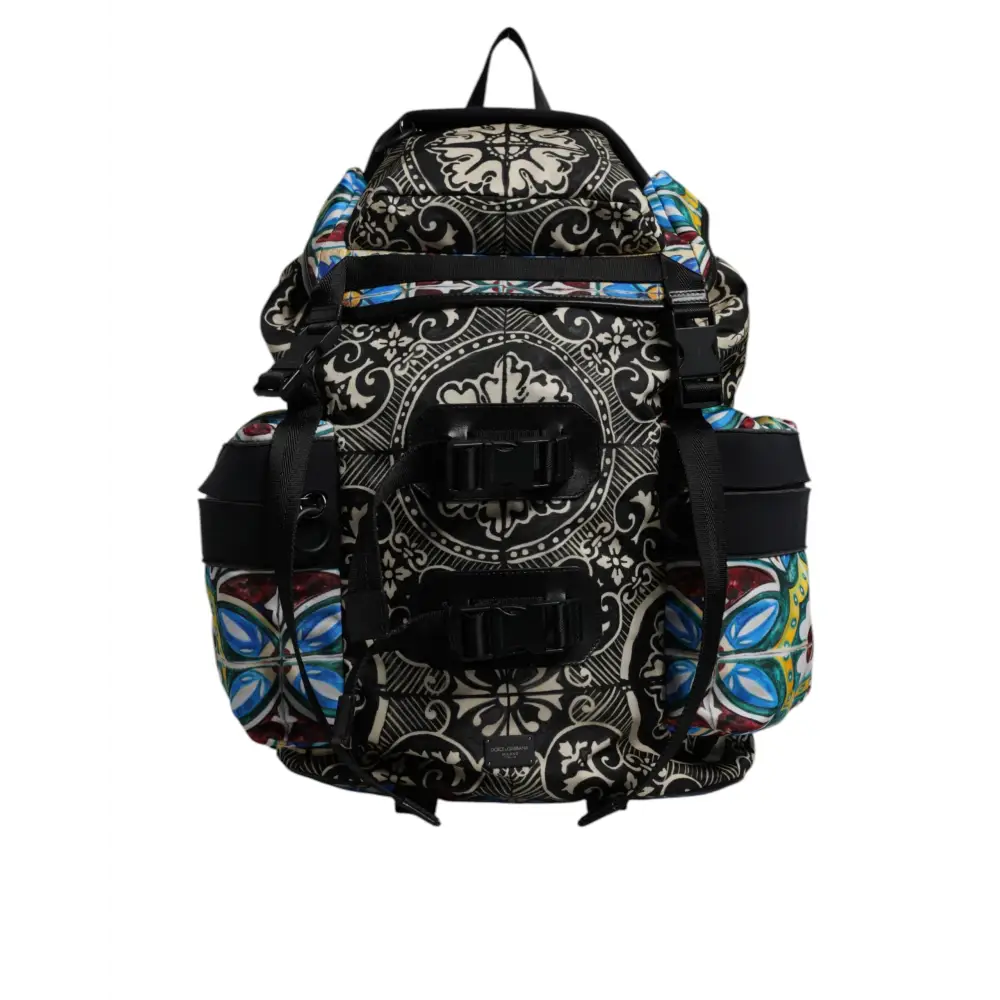 Dolce & Gabbana Multicolor Maiolica Druck Nylon Rucksack Tasche