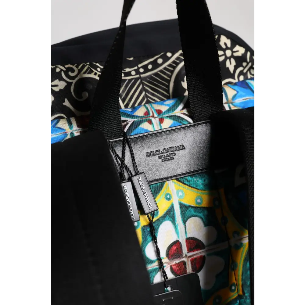 Dolce & Gabbana Multicolor Maiolica Druck Nylon Rucksack Tasche