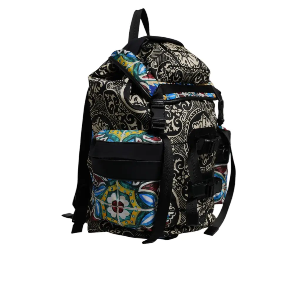 Dolce & Gabbana Multicolor Maiolica Druck Nylon Rucksack Tasche