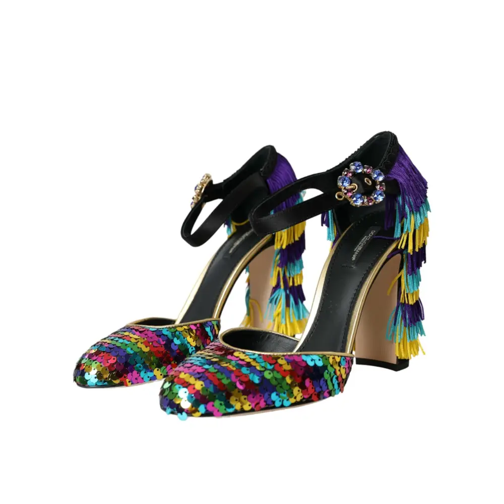 Dolce & Gabbana Multicolor Pailletten Kristall Mary Jane Schuhe - EU40/US9.5