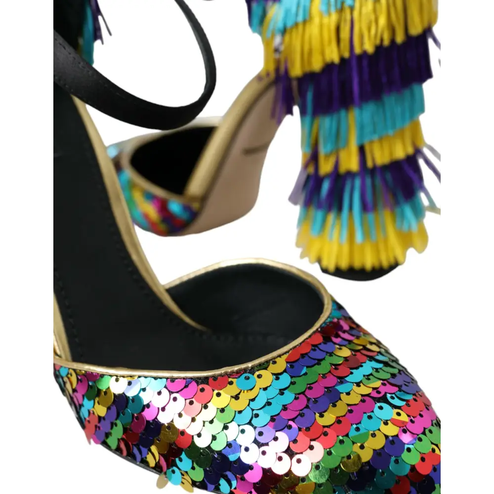 Dolce & Gabbana Multicolor Pailletten Kristall Mary Jane Schuhe - EU40/US9.5