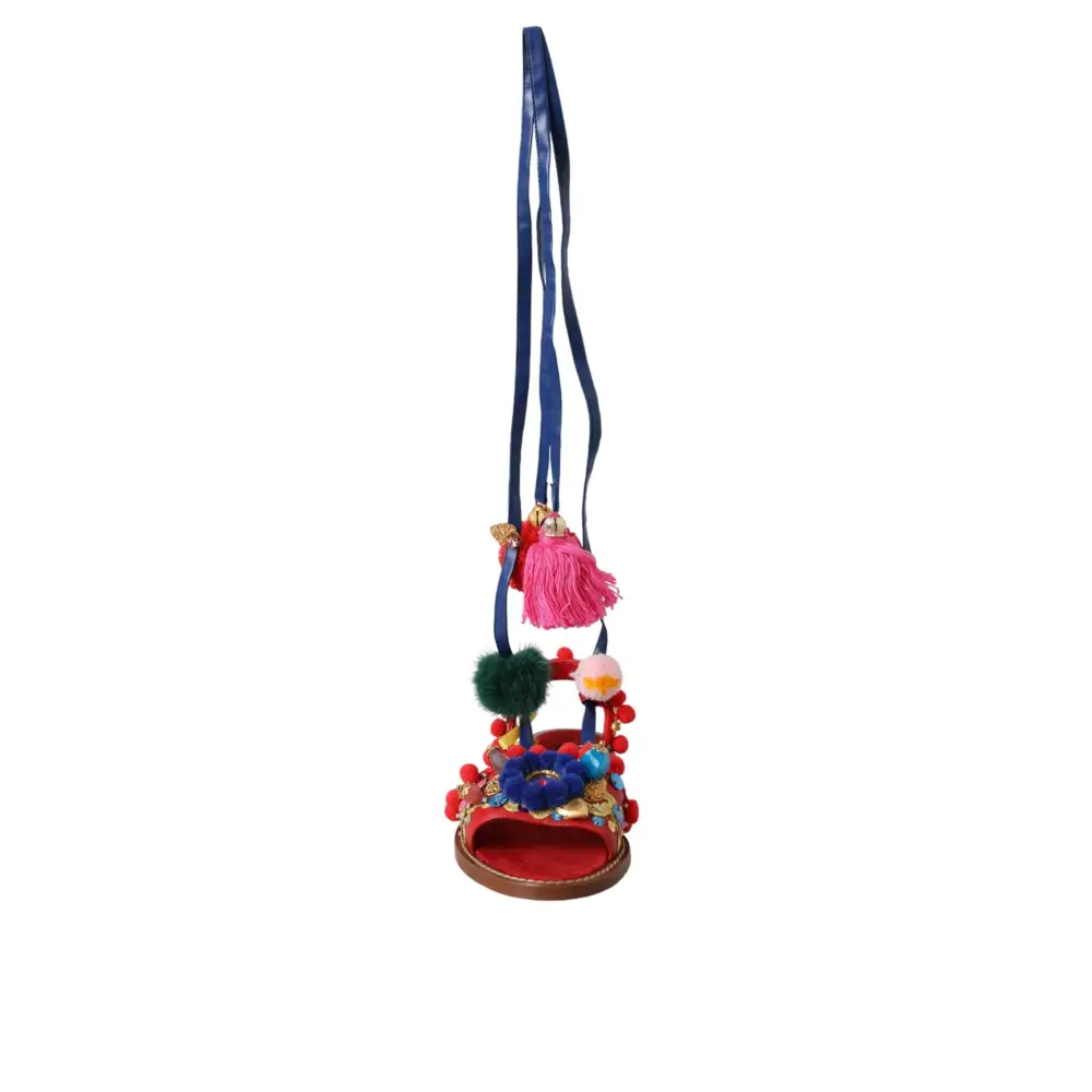 Dolce & Gabbana Multicolor Pom Pom Pelz Wrap Sandalen Schuhe
