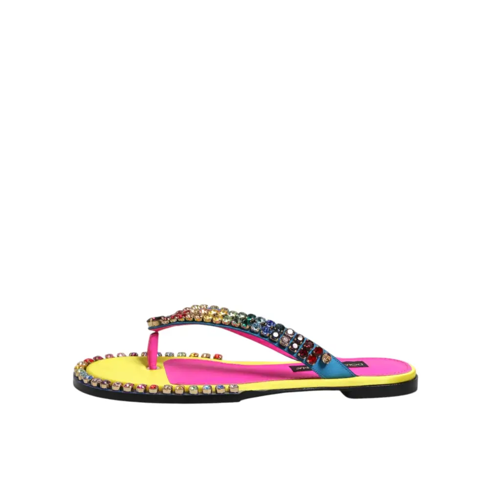 Dolce & Gabbana Multicolor Strass Flip Flop Flache Sandalen Schuhe - EU42/US11.5