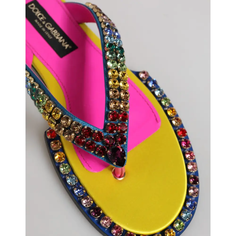 Dolce & Gabbana Multicolor Strass Flip Flop Flache Sandalen Schuhe - EU42/US11.5