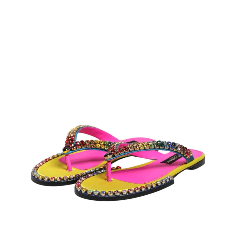 Dolce & Gabbana Multicolor Strass Flip Flop Flache Sandalen Schuhe - EU42/US11.5