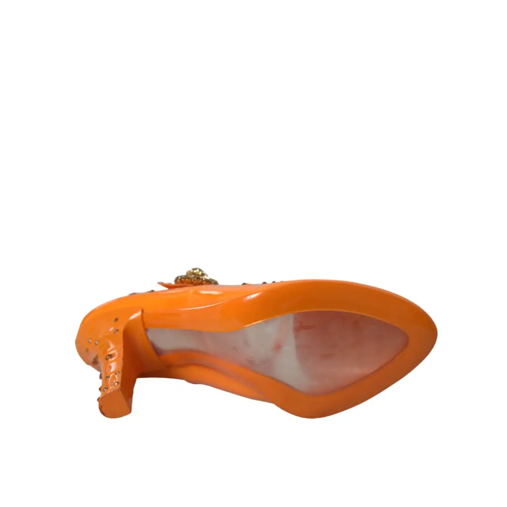 Dolce & Gabbana Orange CINDERELLA Floral Kristall Pumps Schuhe - EU39/US8.5