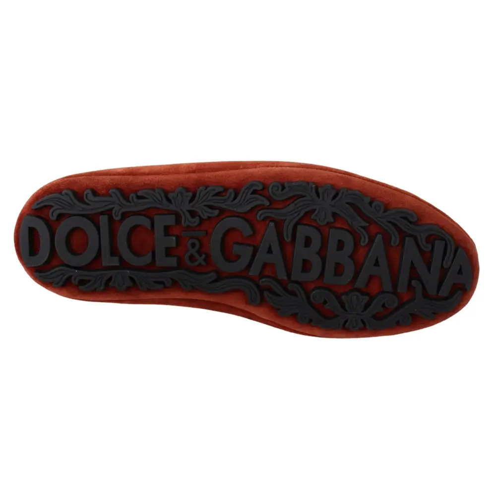 Dolce & Gabbana Orange Leder Crystal Crown Loafers Schuhe - EU40/US7