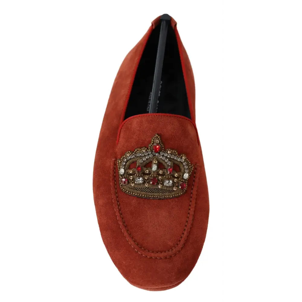 Dolce & Gabbana Orange Leder Crystal Crown Loafers Schuhe - EU40/US7