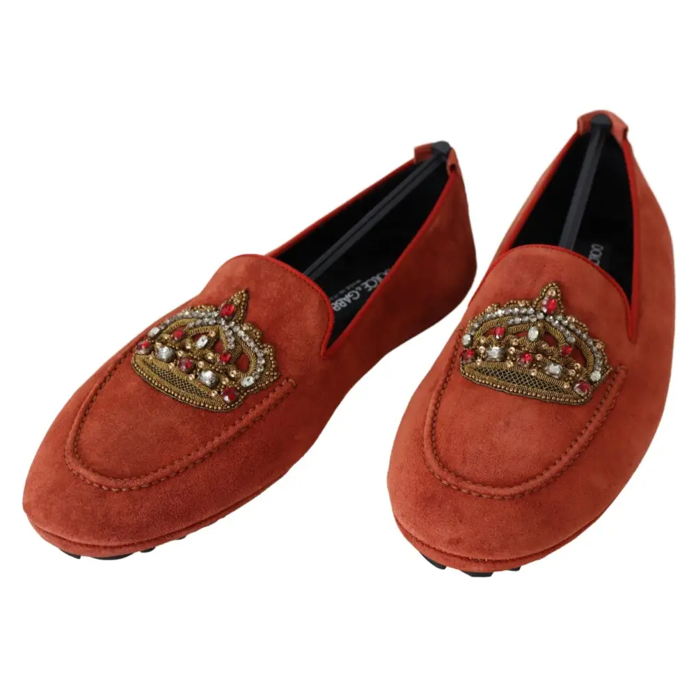 Dolce & Gabbana Orange Leder Crystal Crown Loafers Schuhe - EU40/US7