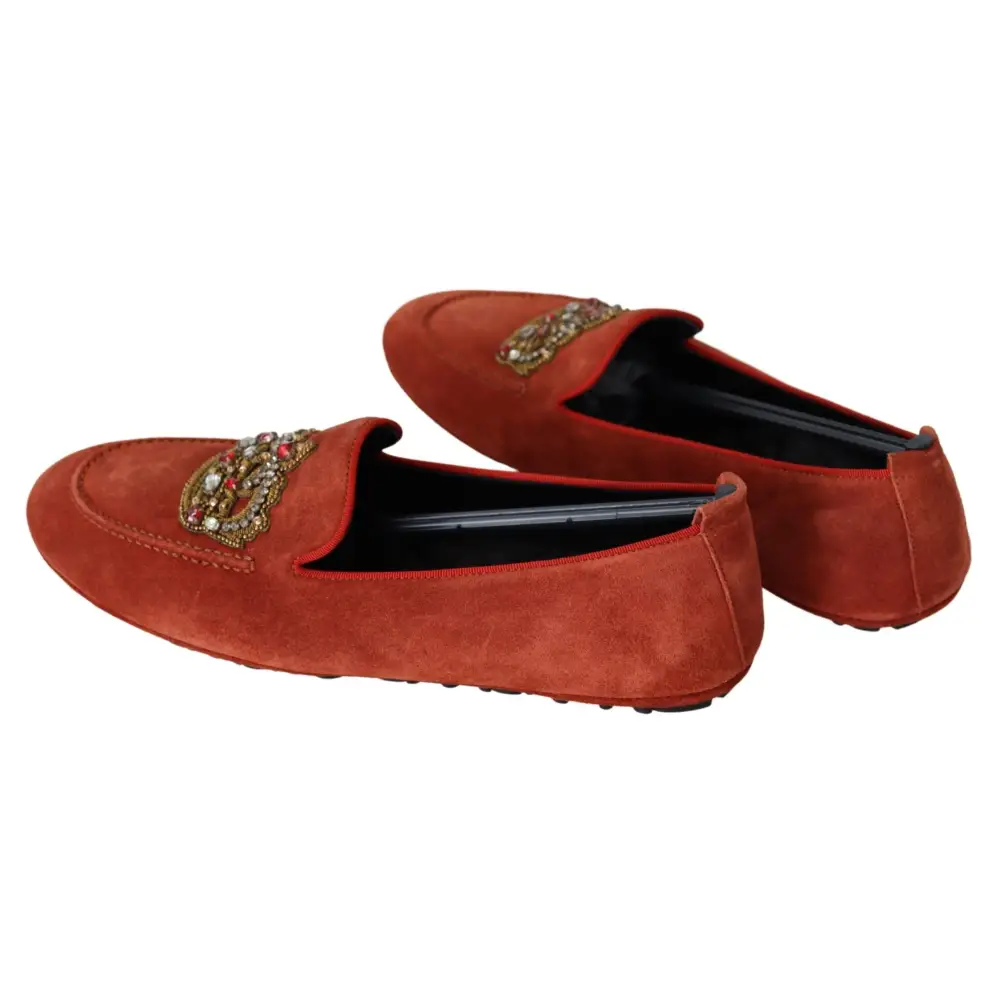 Dolce & Gabbana Orange Leder Crystal Crown Loafers Schuhe - EU40/US7