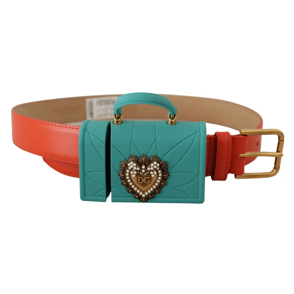 Dolce & Gabbana Orange Leder Devotion Heart Micro Tasche Kopfhörer Gürtel - 70 cm / 28 Inches