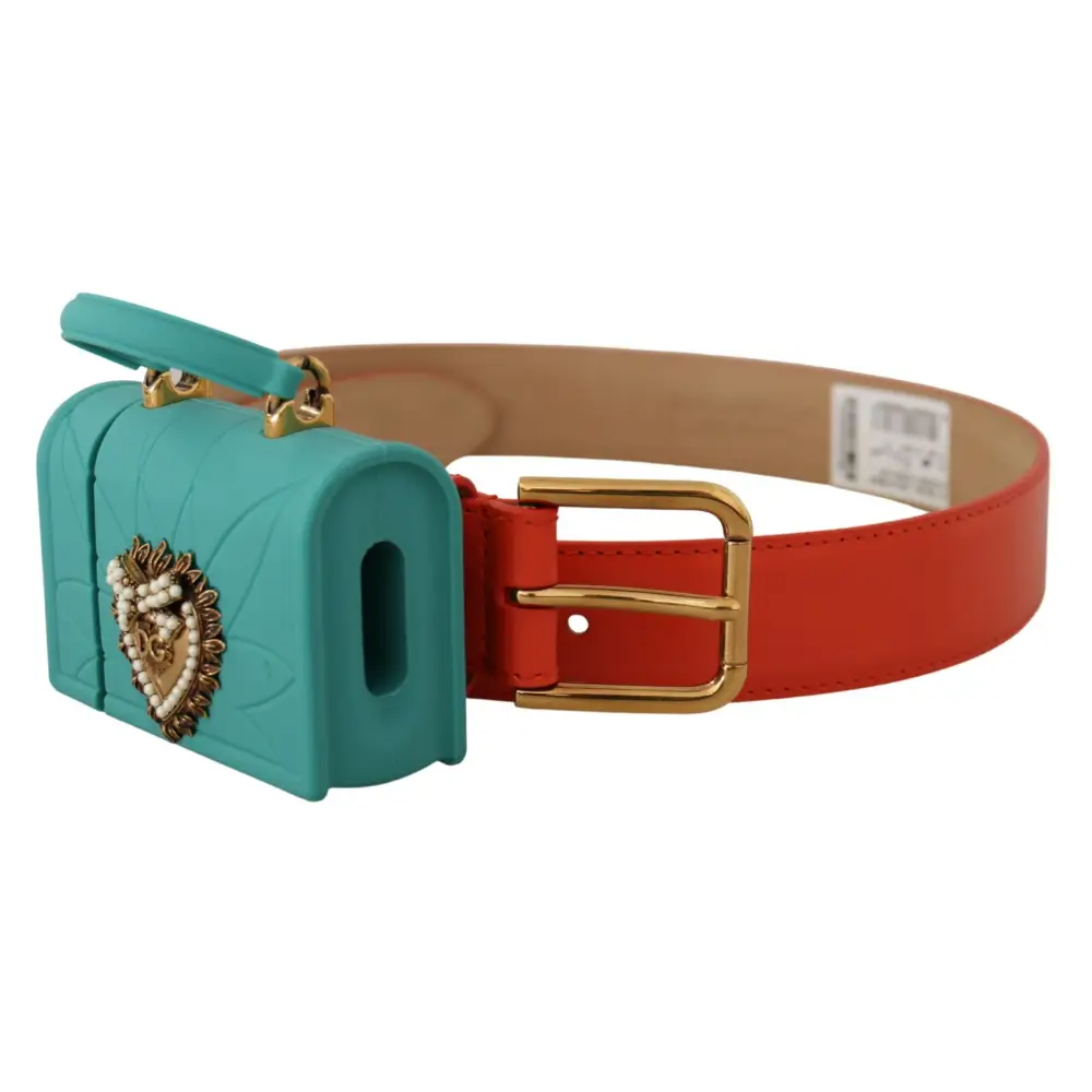 Dolce & Gabbana Orange Leder Devotion Heart Micro Tasche Kopfhörer Gürtel - 70 cm / 28 Inches