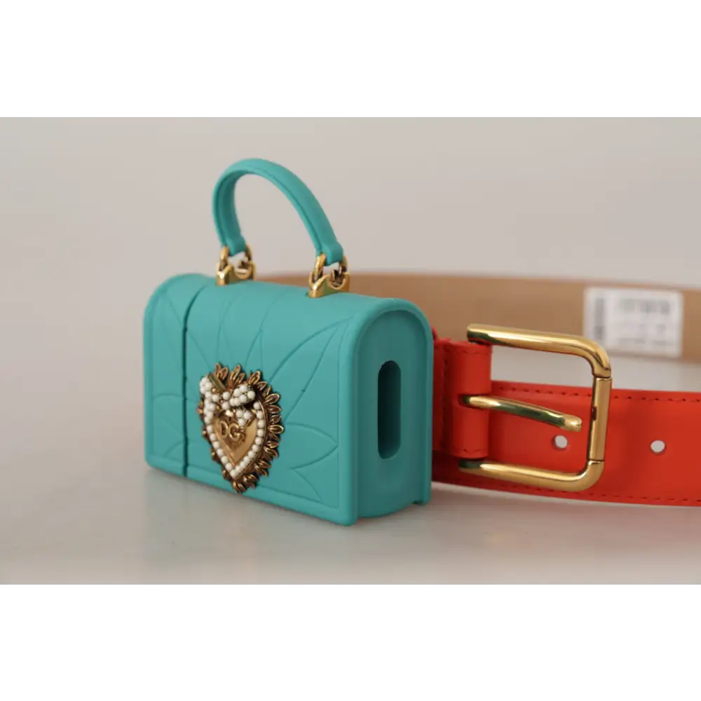 Dolce & Gabbana Orange Leder Devotion Heart Micro Tasche Kopfhörer Gürtel - 70 cm / 28 Inches