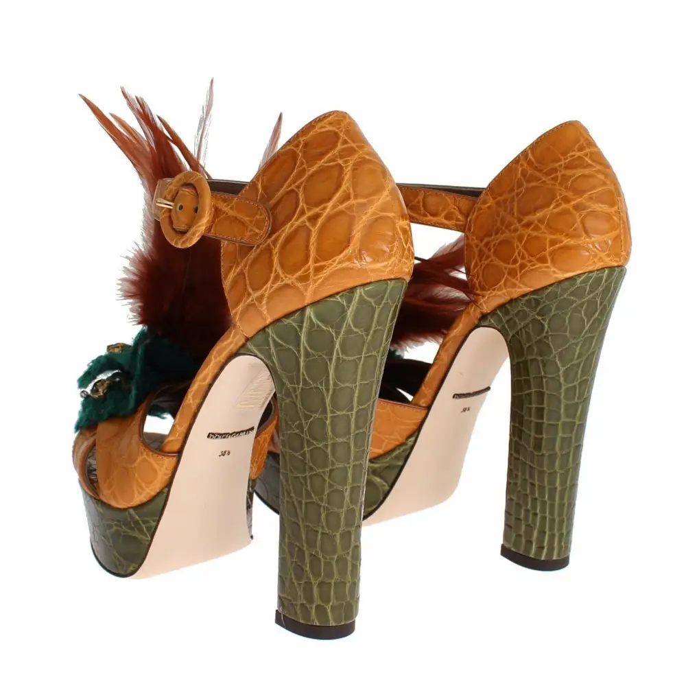 Dolce & Gabbana Orange Leder Kristall Plateau Sandale Schuhe