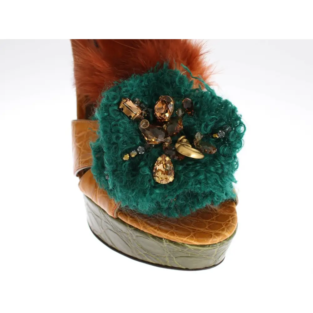 Dolce & Gabbana Orange Leder Kristall Plateau Sandale Schuhe