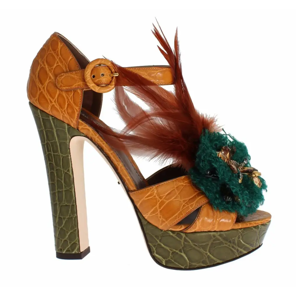 Dolce & Gabbana Orange Leder Kristall Plateau Sandale Schuhe
