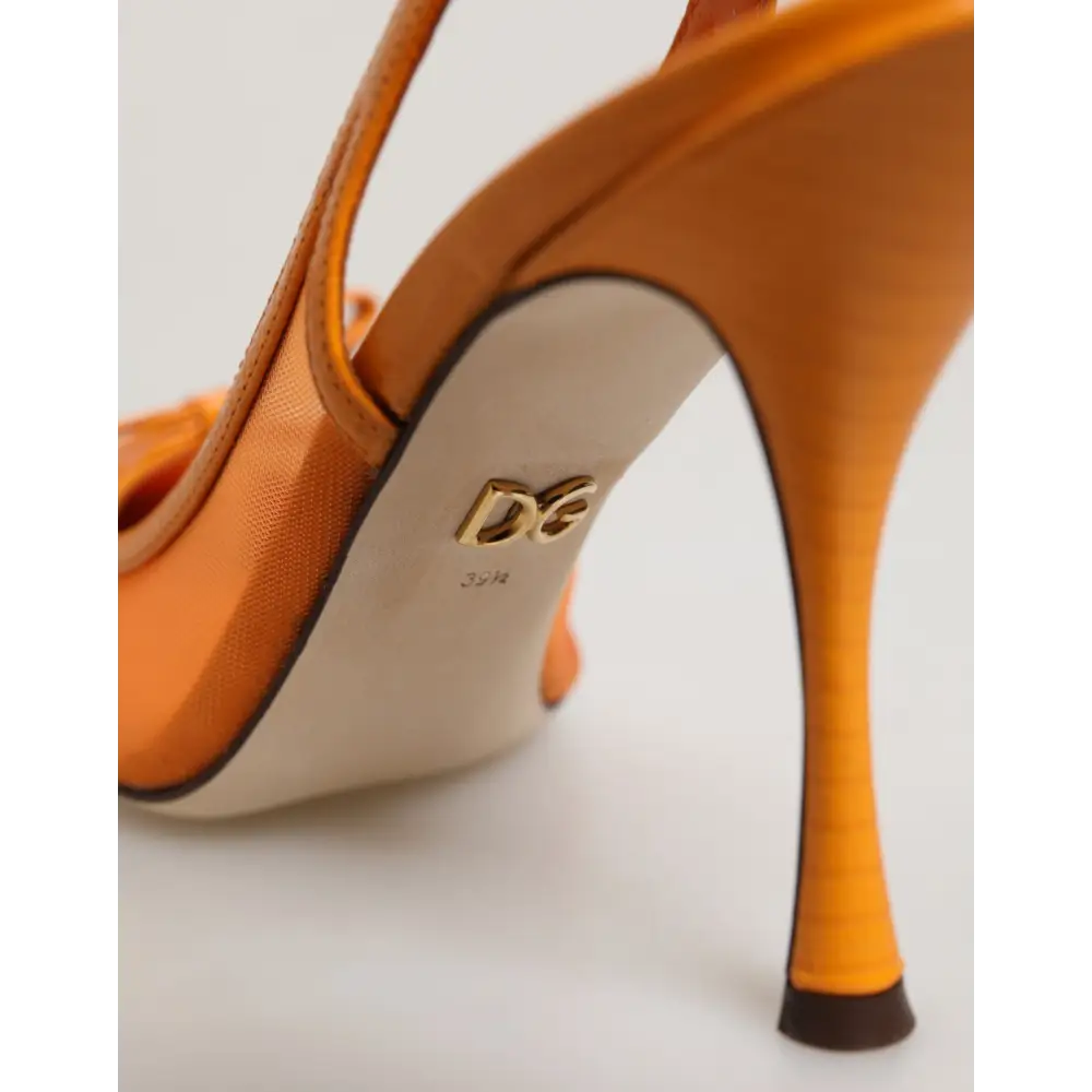 Dolce & Gabbana Orange Leder Mesh Slingback-Pumps