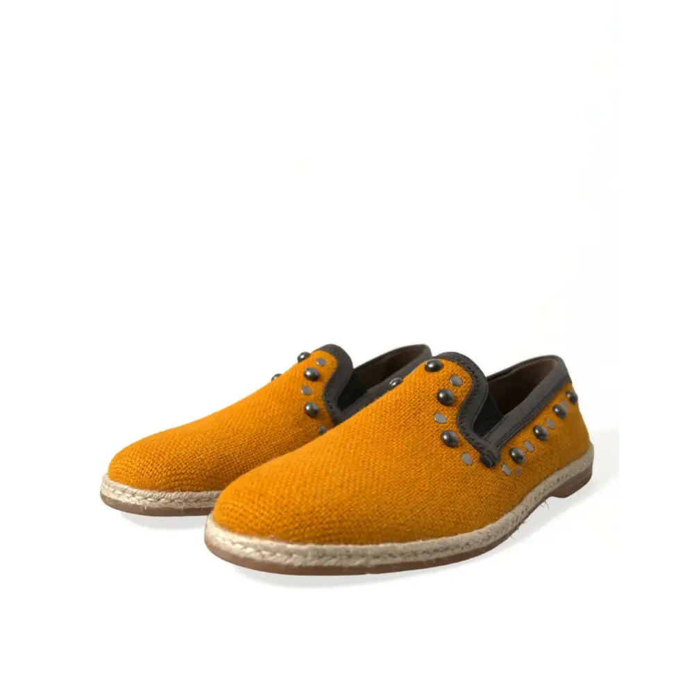 Dolce & Gabbana Orange Leinen Leder Nieten Loafers Schuhe