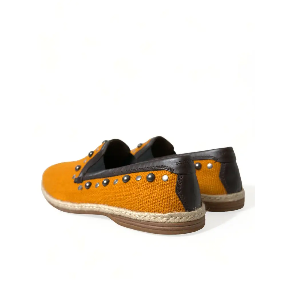 Dolce & Gabbana Orange Leinen Leder Nieten Loafers Schuhe