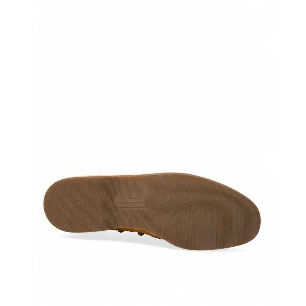 Dolce & Gabbana Orange Leinen Leder Nieten Loafers Schuhe
