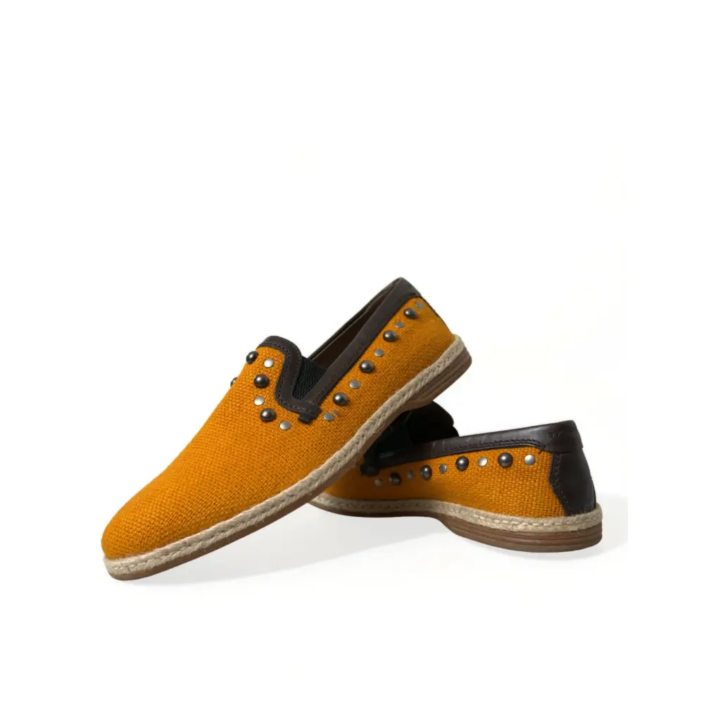 Dolce & Gabbana Orange Leinen Leder Nieten Loafers Schuhe
