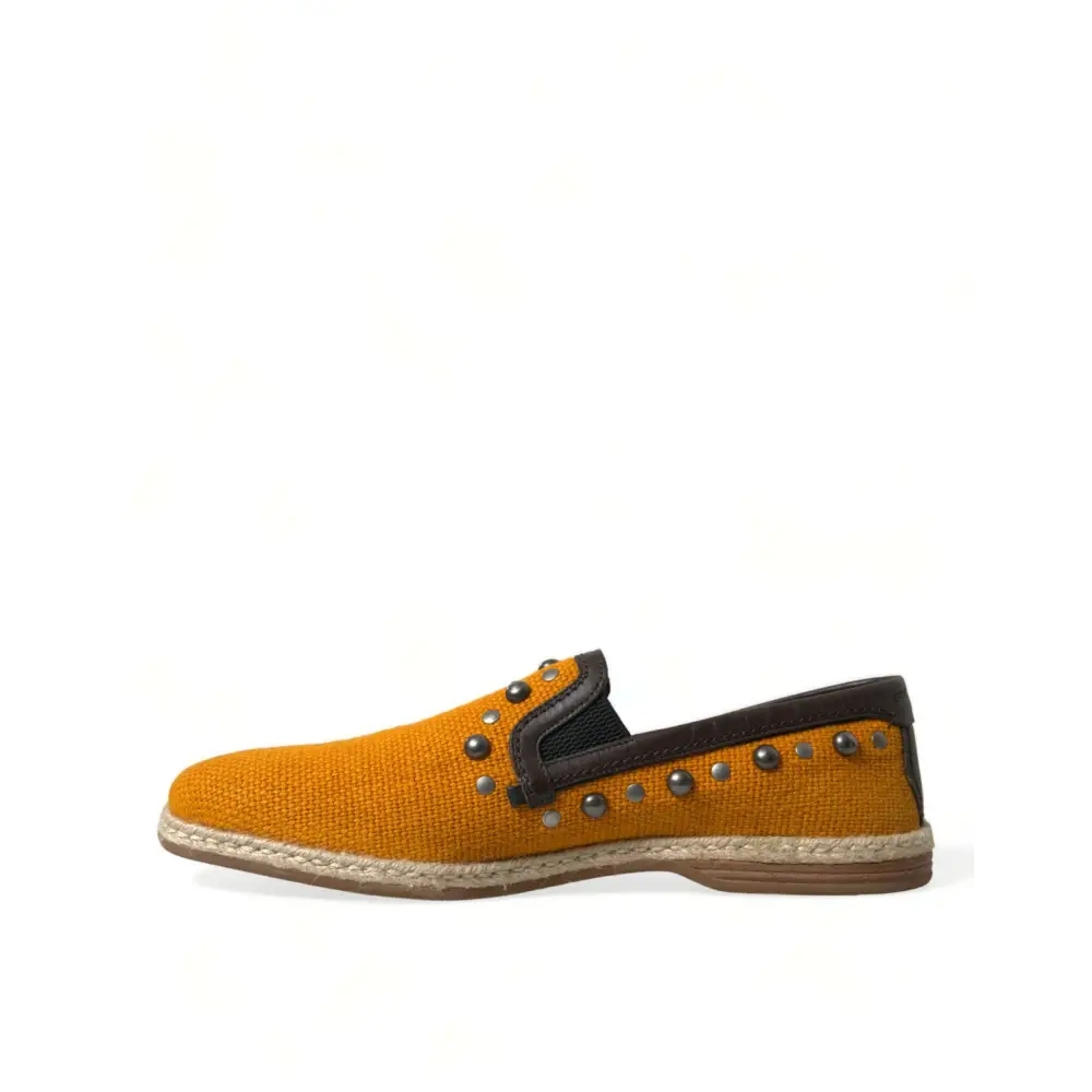 Dolce & Gabbana Orange Leinen Leder Nieten Loafers Schuhe