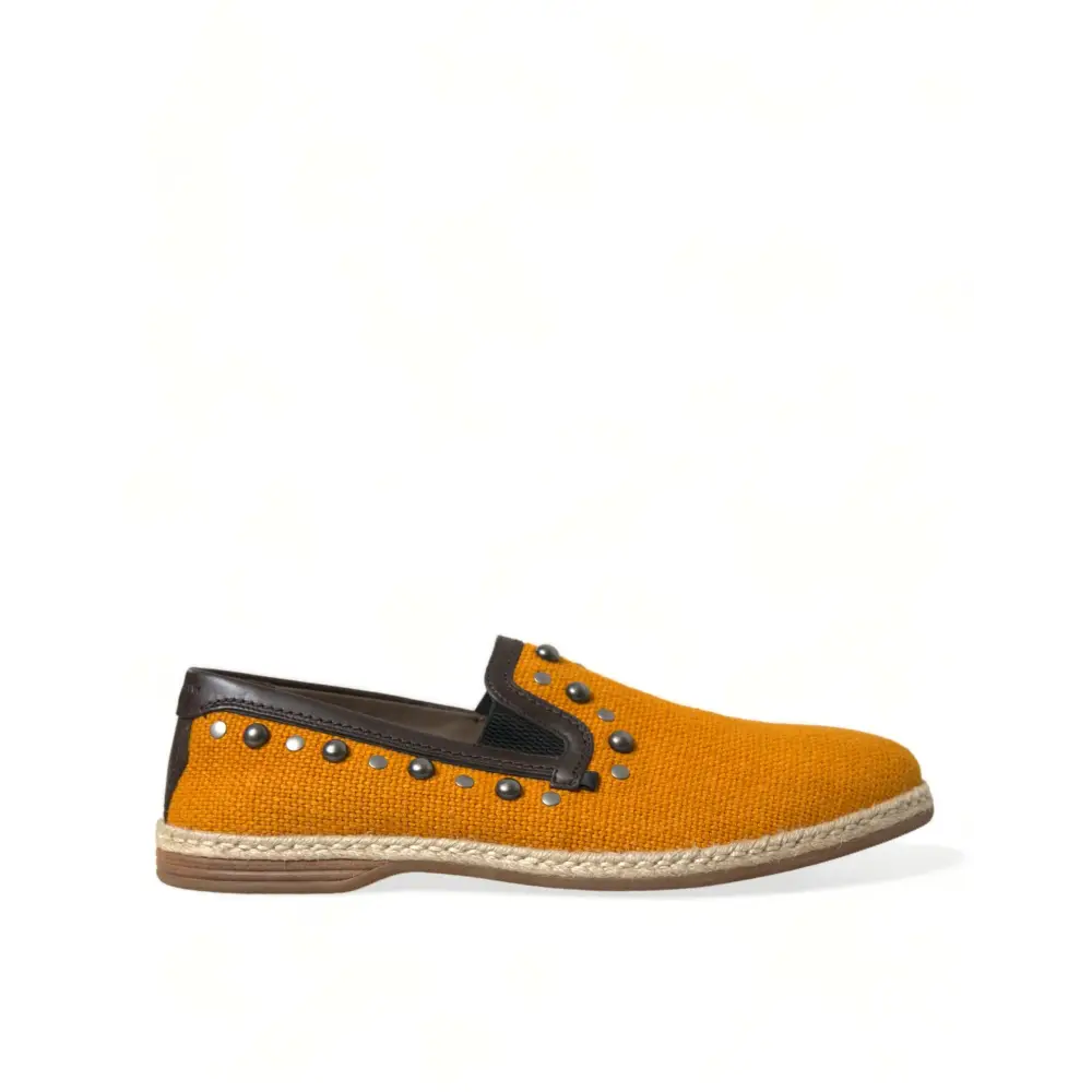 Dolce & Gabbana Orange Leinen Leder Nieten Loafers Schuhe