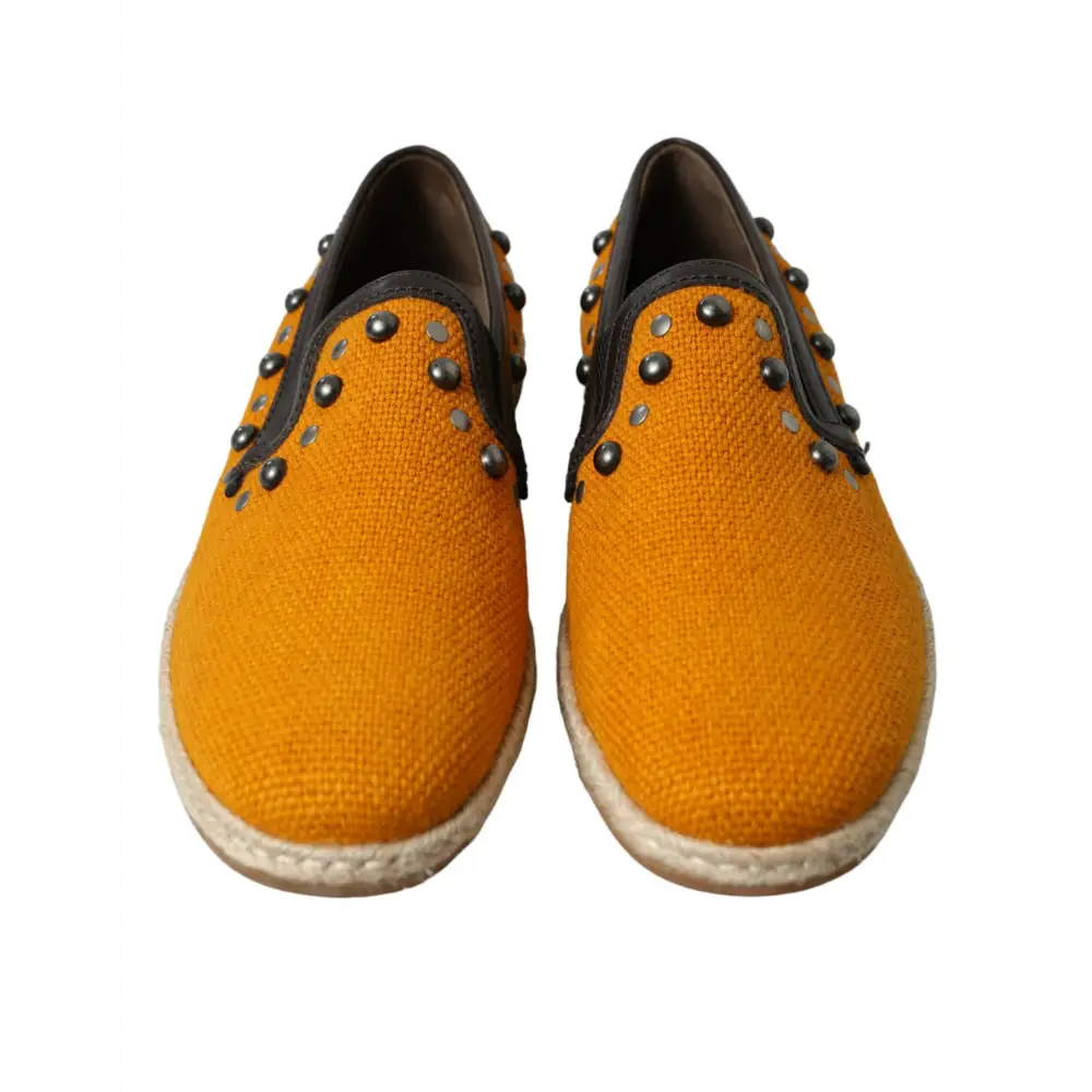 Dolce & Gabbana Orange Leinen Leder Nieten Loafers Schuhe