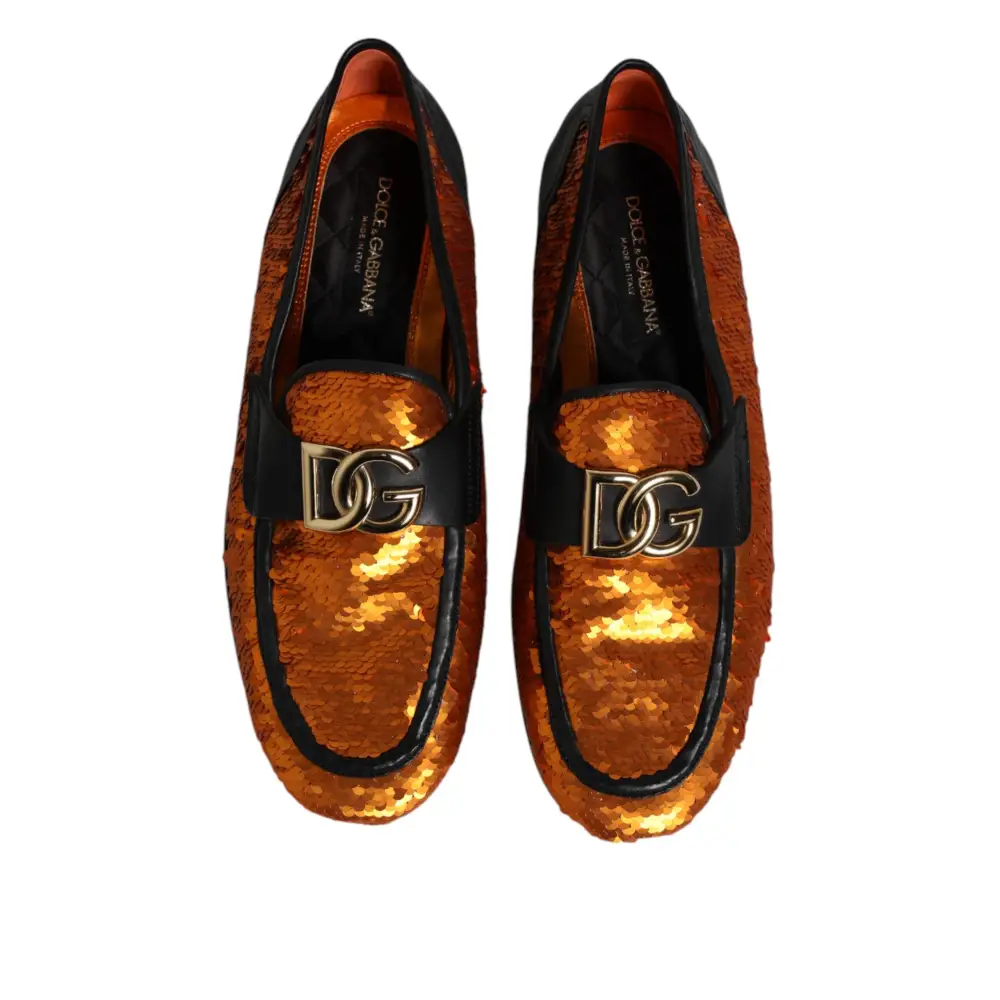 Dolce & Gabbana Orange Pailletten verschönert Männer Loafers Schuhe