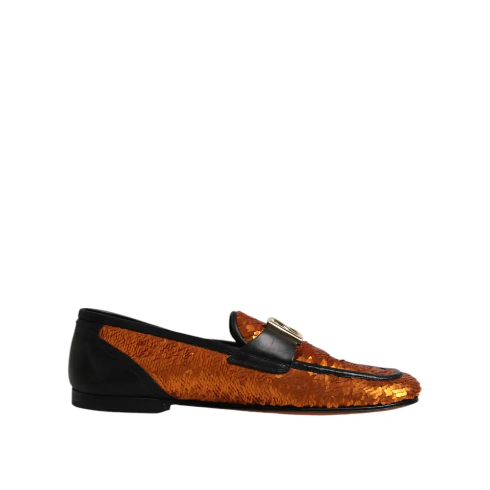Dolce & Gabbana Orange Pailletten verschönert Männer Loafers Schuhe