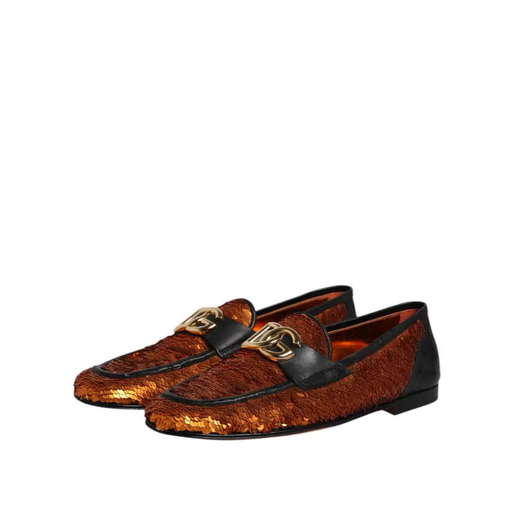 Dolce & Gabbana Orange Pailletten verschönert Männer Loafers Schuhe