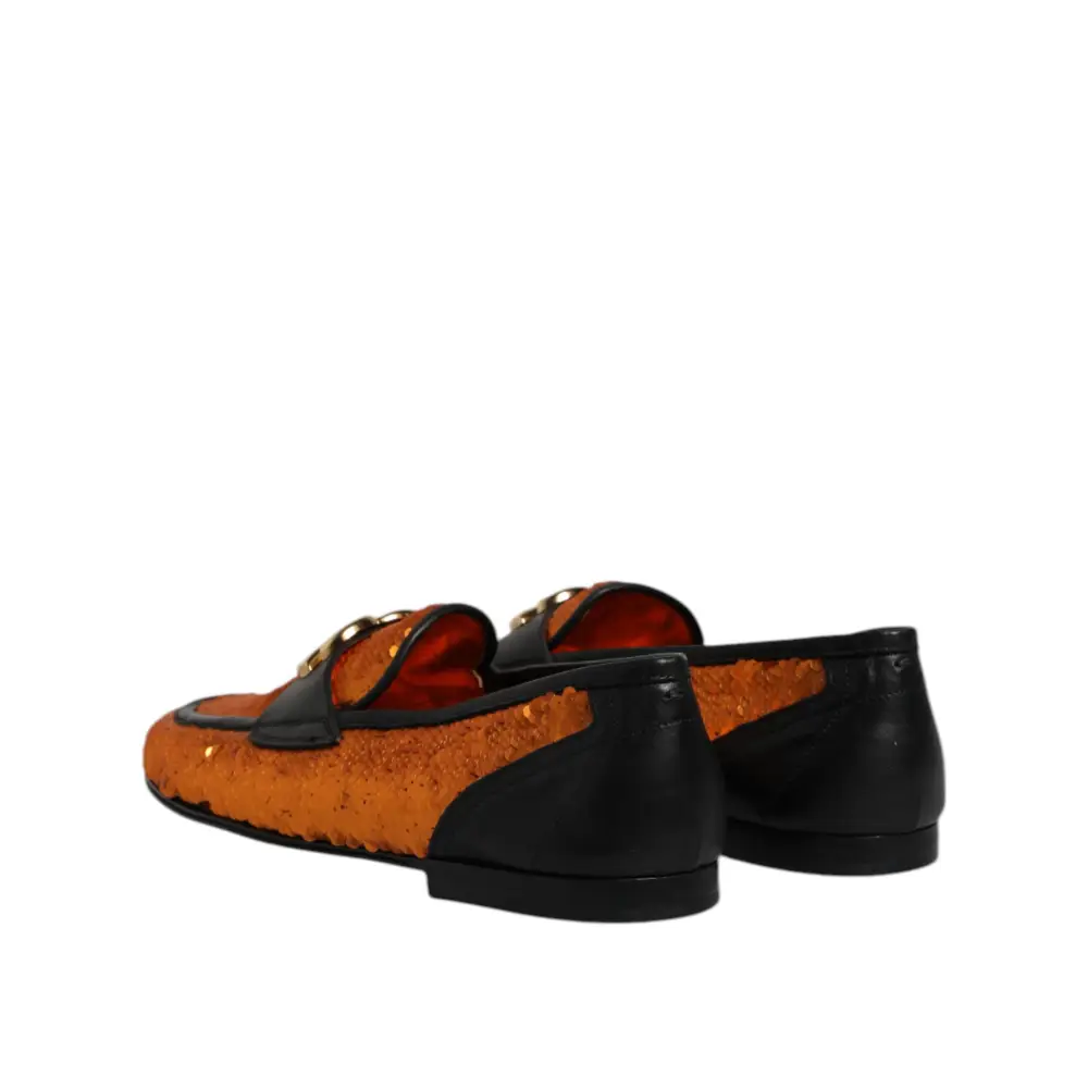 Dolce & Gabbana Orange Pailletten verschönert Männer Loafers Schuhe