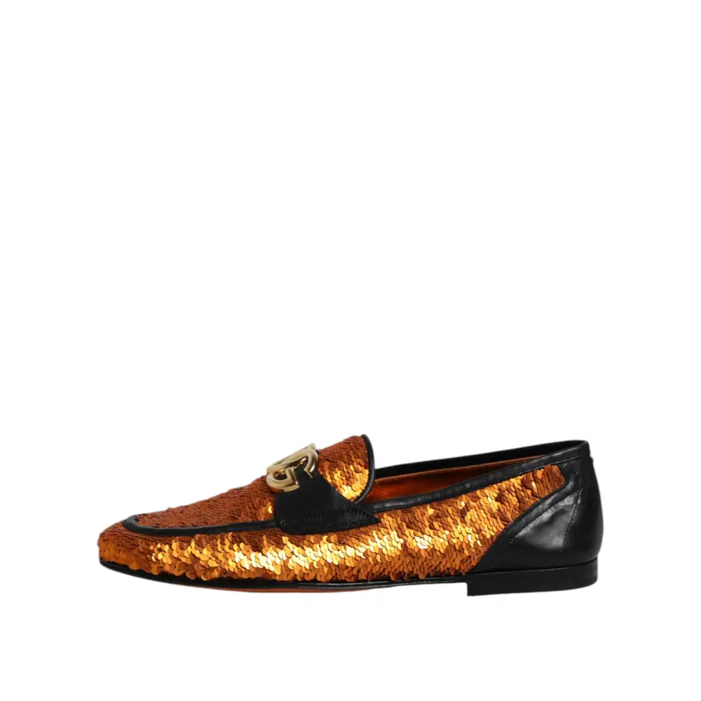 Dolce & Gabbana Orange Pailletten verschönert Männer Loafers Schuhe