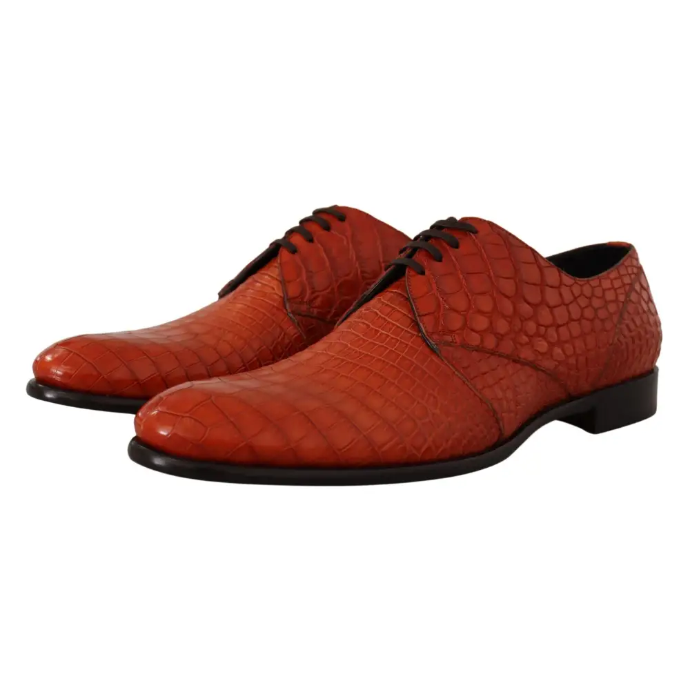 Dolce & Gabbana Orangefarbene Derby-Schuhe aus exotischem Leder