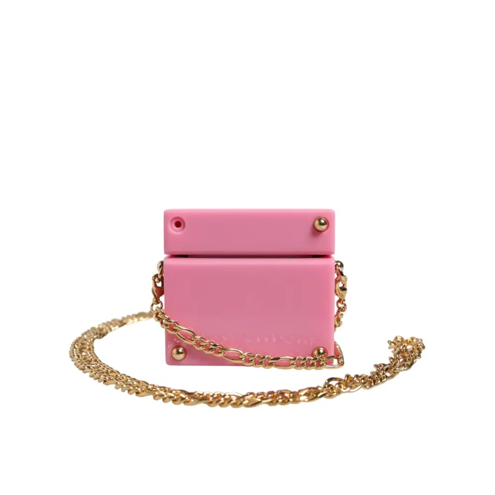 Dolce & Gabbana Pinke AirPods-Hülle mit DG-Logo-Plakette und Goldkette