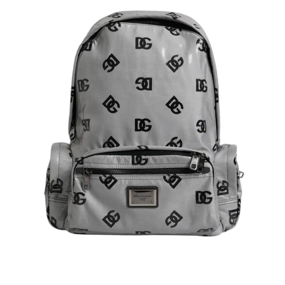 Dolce & Gabbana Polyester Grau Schwarz DG Logo Plaque Rucksack Tasche