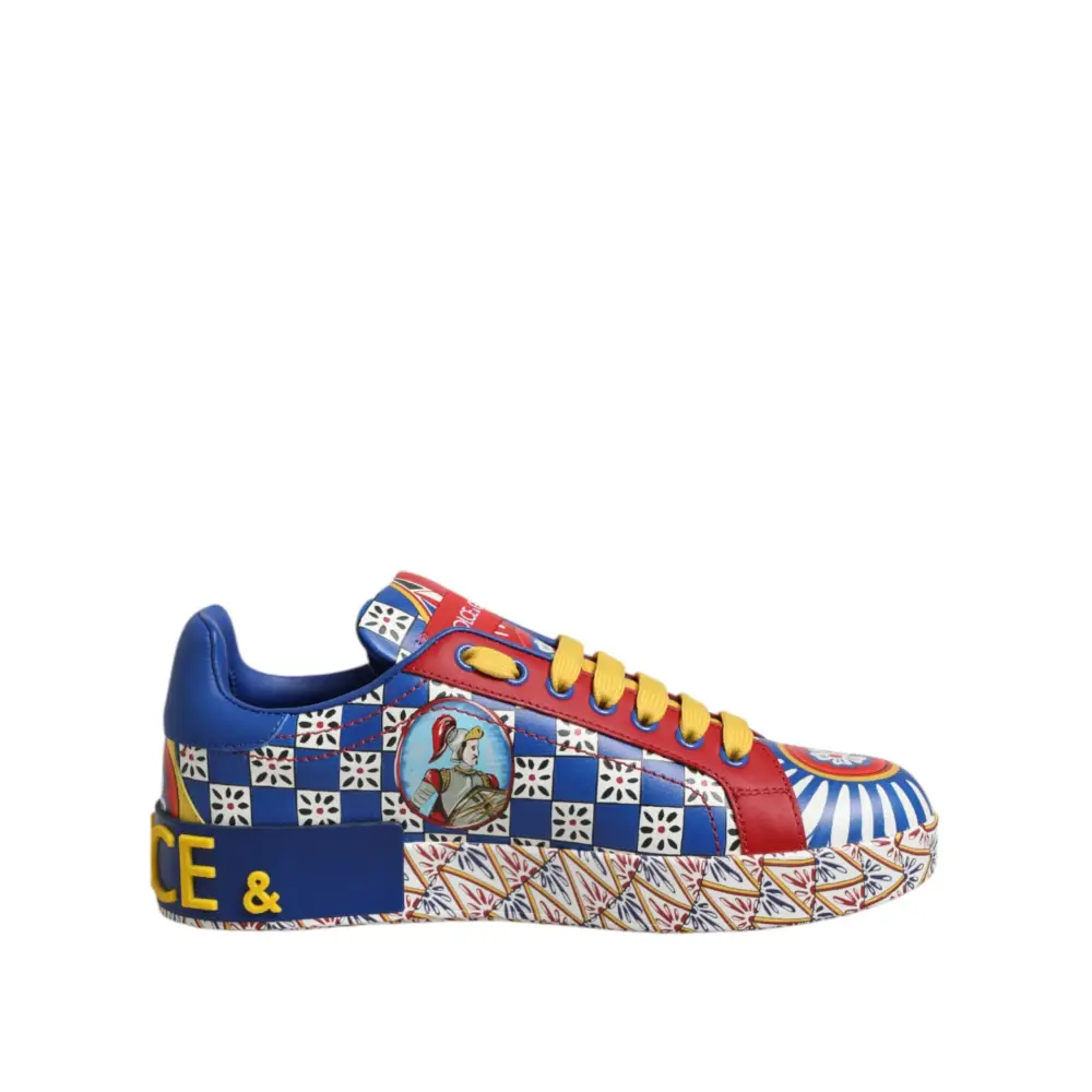 Dolce & Gabbana Portofino Carretto Bedruckte Leder Sneakers Schuhe - EU35.5/US5