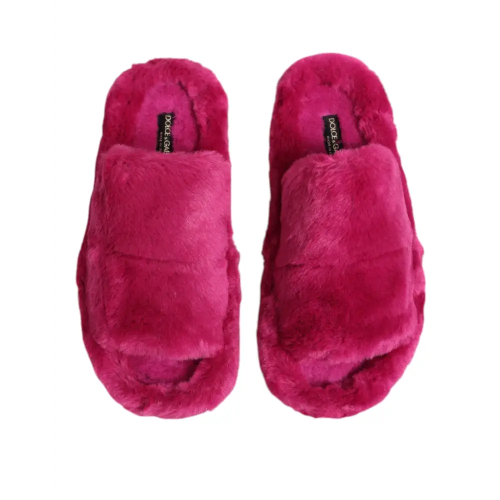 Dolce & Gabbana Rosa Acryl Kunstfell Herren Flats Sandalen Schuhe