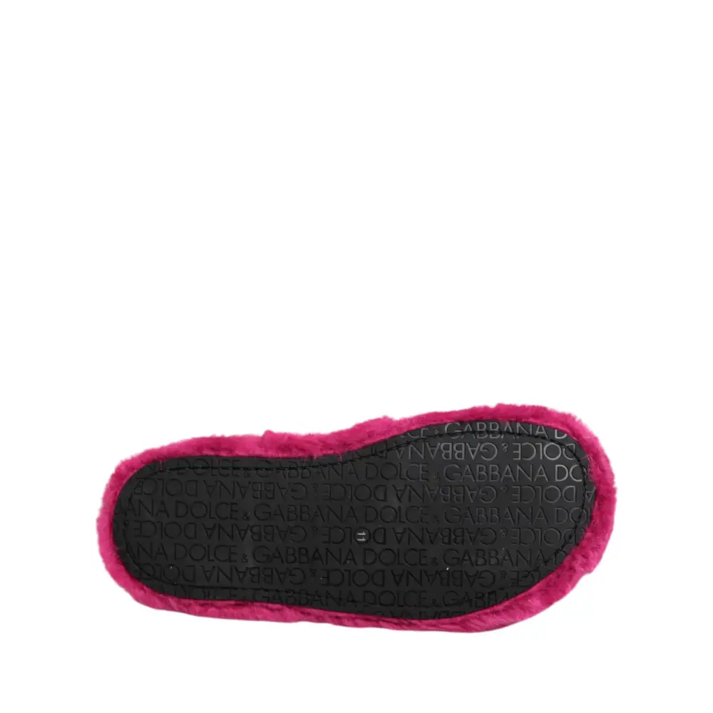 Dolce & Gabbana Rosa Acryl Kunstfell Herren Flats Sandalen Schuhe