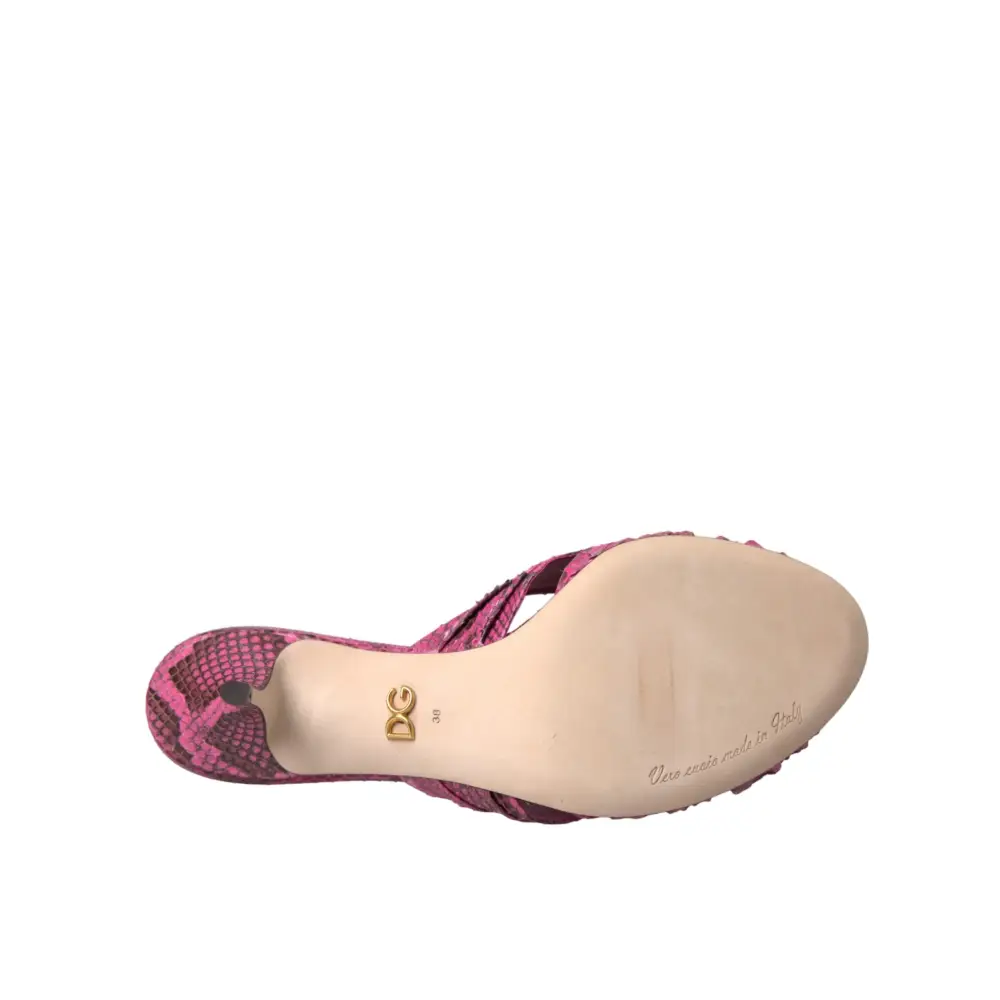 Dolce & Gabbana Rosa Exotische Leder Kitten Heels Rutschen Schuhe