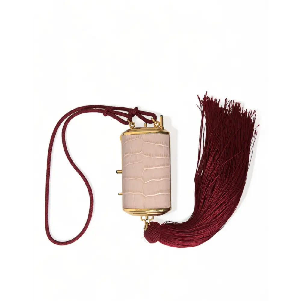 Dolce & Gabbana Rosa Exotisches Leder Mini-Spiegel Quaste Makeup Tasche