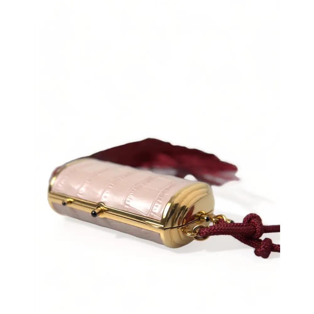 Dolce & Gabbana Rosa Exotisches Leder Mini-Spiegel Quaste Makeup Tasche