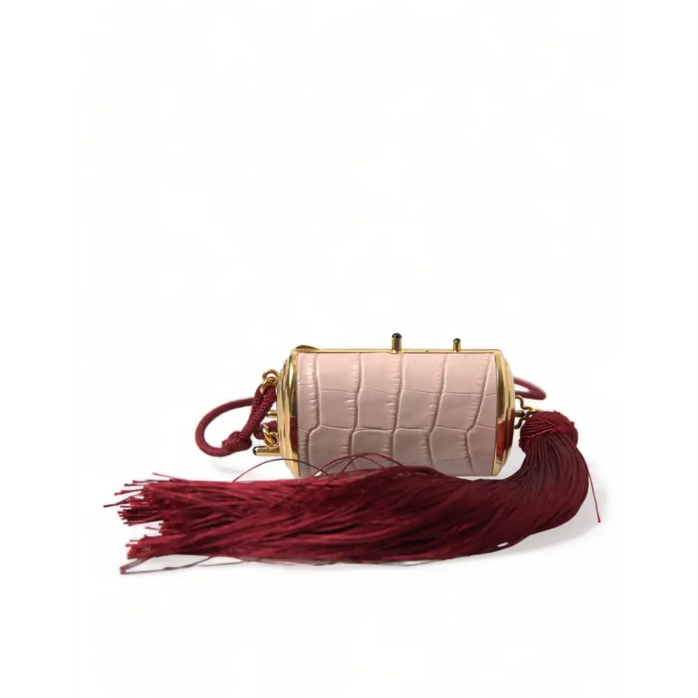 Dolce & Gabbana Rosa Exotisches Leder Mini-Spiegel Quaste Makeup Tasche